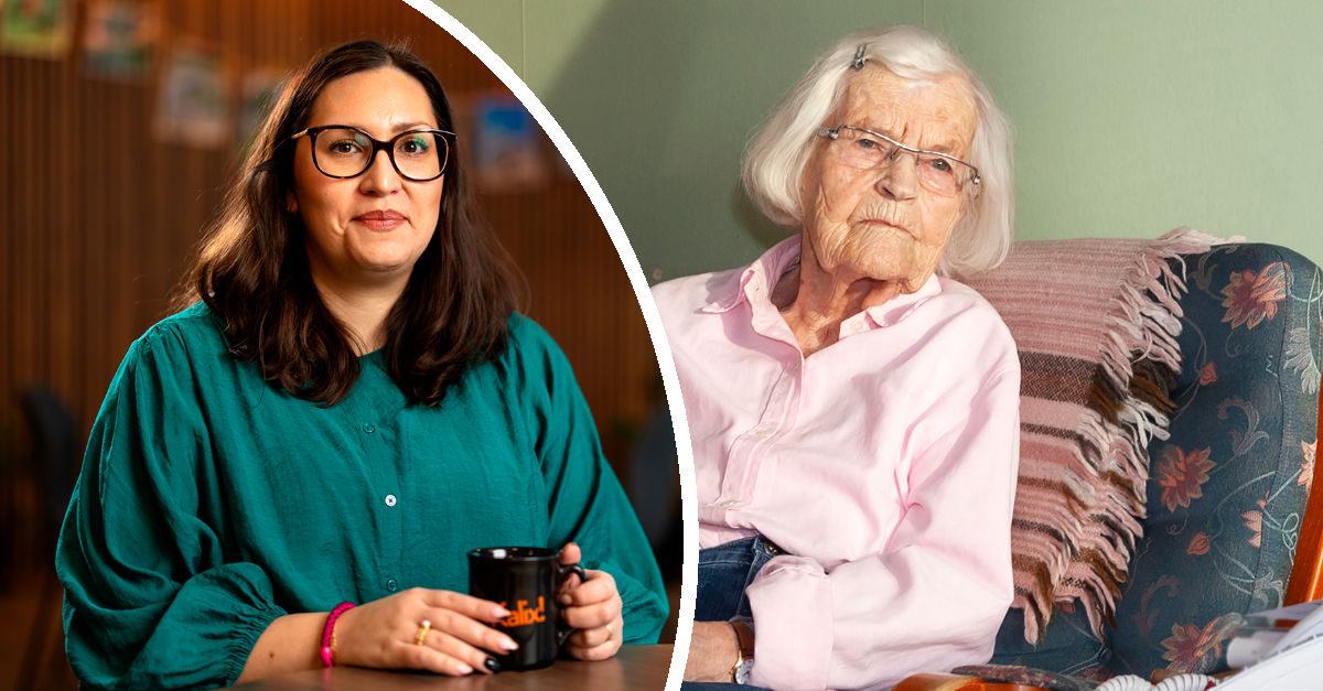 Närbild på två personer